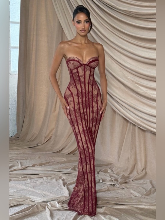 Babyboo Fashion Dresses & Skirts - Babyboo Sian Burgundy Floral Lace Corset Maxi Dress | Size S | Worn Once